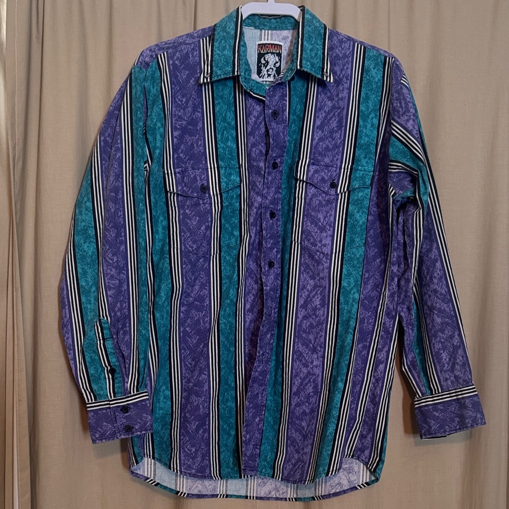 Karma 90s Purple and Teal Striped Shirt